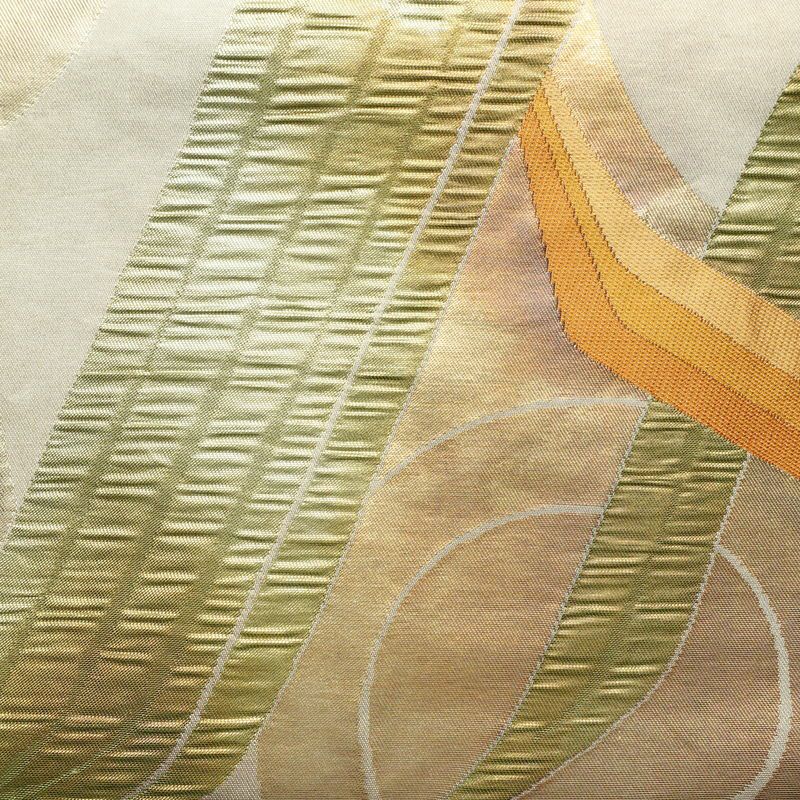 名古屋帯 六通柄 ふくれ織 正絹 幾何学柄・抽象柄 なごや帯 リサイクル帯 帯 引箔 多色使い_画像2