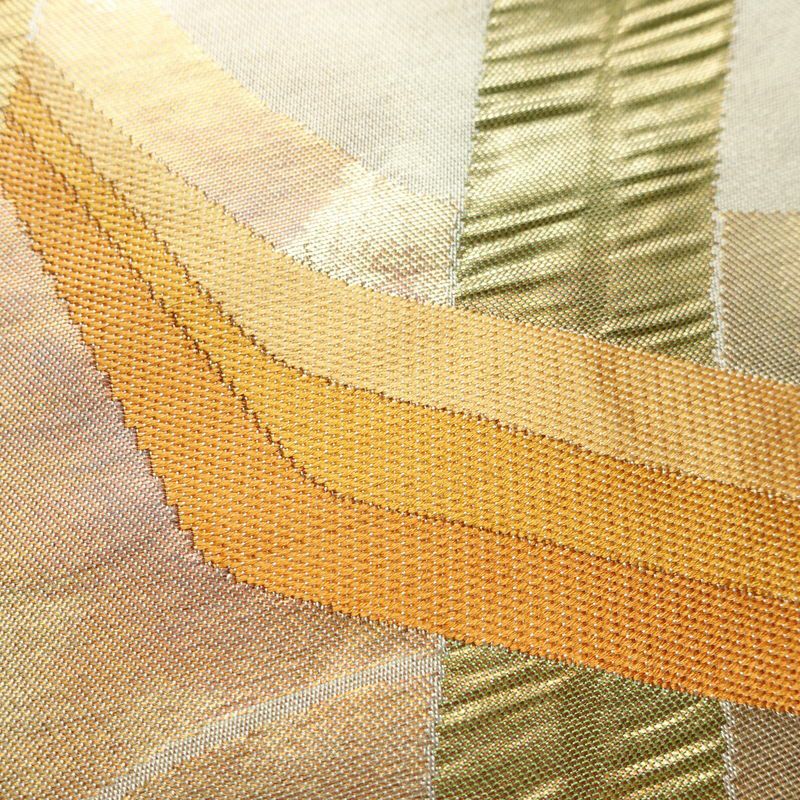 名古屋帯 六通柄 ふくれ織 正絹 幾何学柄・抽象柄 なごや帯 リサイクル帯 帯 引箔 多色使い_画像6