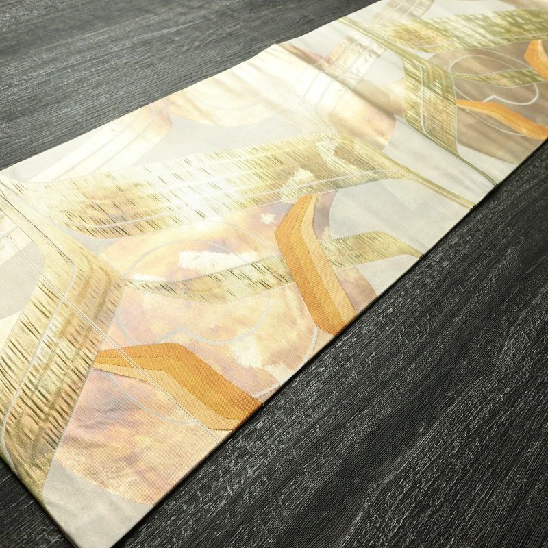 名古屋帯 六通柄 ふくれ織 正絹 幾何学柄・抽象柄 なごや帯 リサイクル帯 帯 引箔 多色使い_画像8