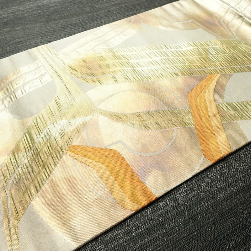 名古屋帯 六通柄 ふくれ織 正絹 幾何学柄・抽象柄 なごや帯 リサイクル帯 帯 引箔 多色使い_画像11