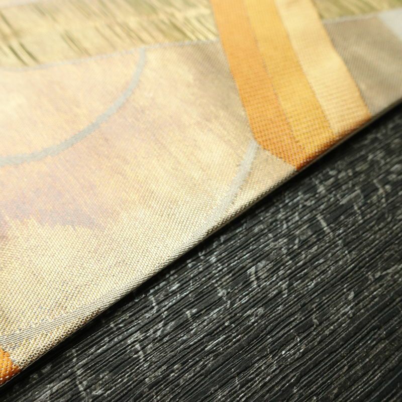 名古屋帯 六通柄 ふくれ織 正絹 幾何学柄・抽象柄 なごや帯 リサイクル帯 帯 引箔 多色使い_画像12