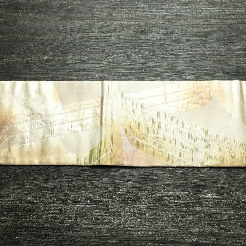 名古屋帯 六通柄 ふくれ織 正絹 幾何学柄・抽象柄 なごや帯 リサイクル帯 帯 引箔 多色使い_画像13