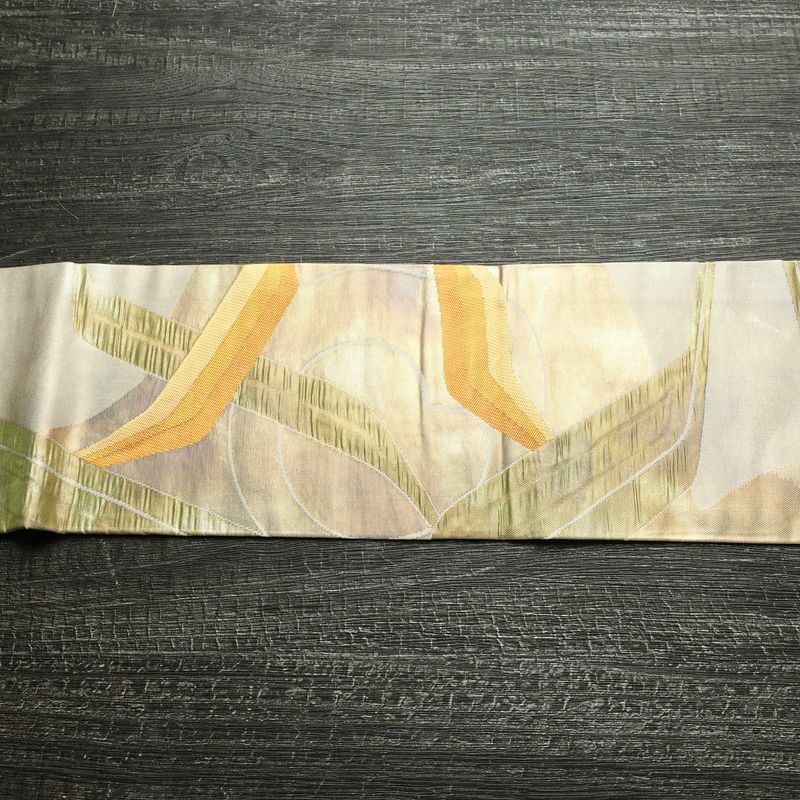 名古屋帯 六通柄 ふくれ織 正絹 幾何学柄・抽象柄 なごや帯 リサイクル帯 帯 引箔 多色使い_画像14