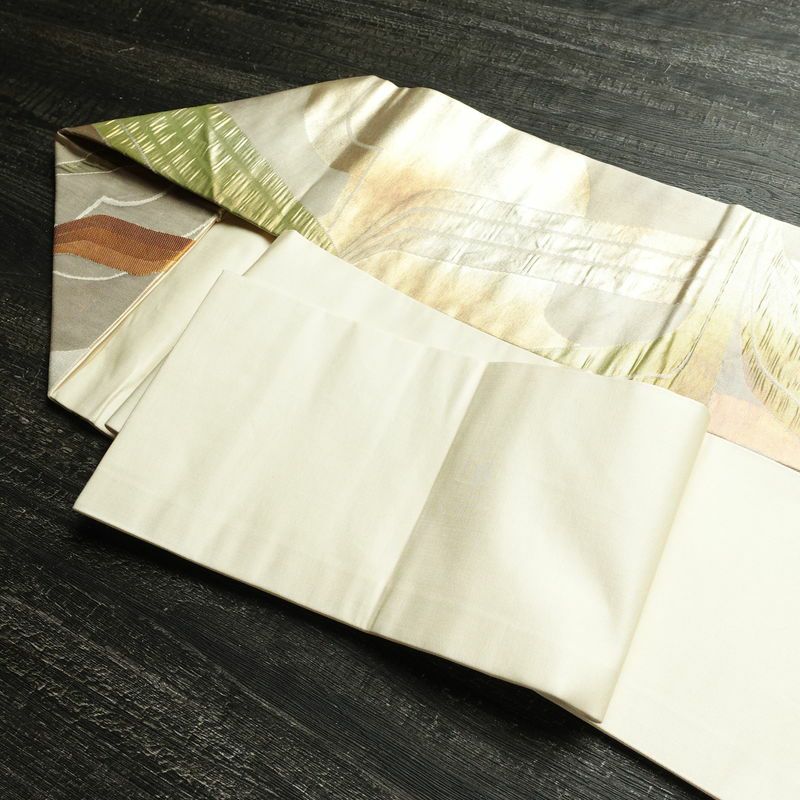 名古屋帯 六通柄 ふくれ織 正絹 幾何学柄・抽象柄 なごや帯 リサイクル帯 帯 引箔 多色使い_画像21