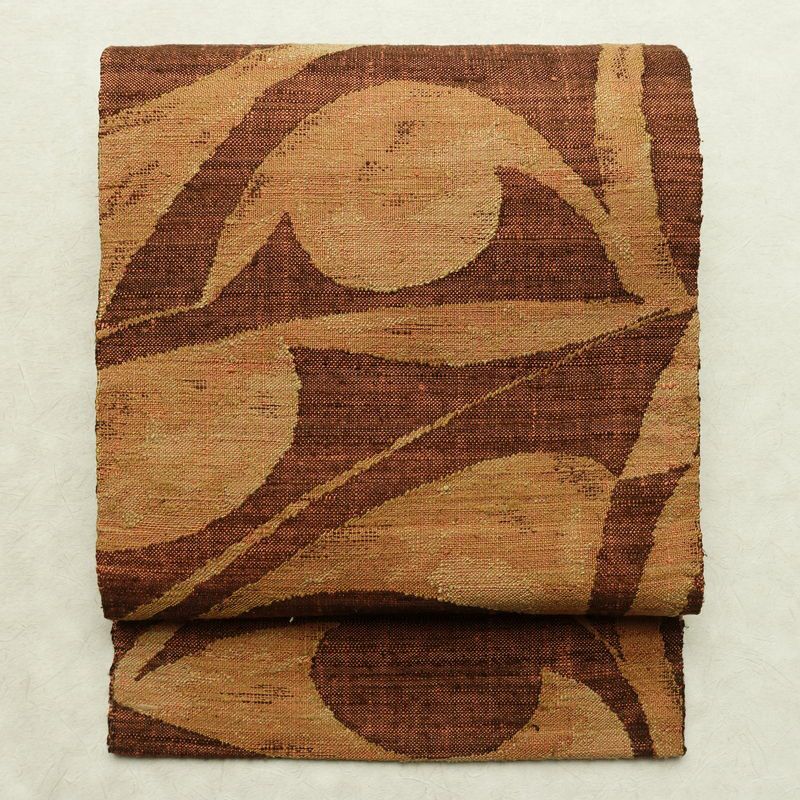 名古屋帯 六通柄 正絹 幾何学柄・抽象柄 通し仕立て なごや帯 リサイクル帯 帯 モダン 茶_画像1