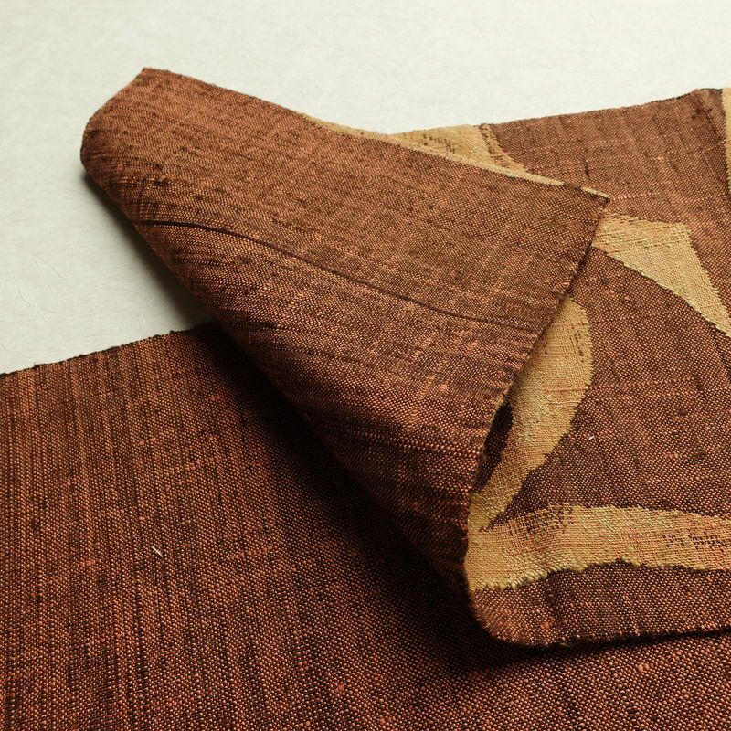 名古屋帯 六通柄 正絹 幾何学柄・抽象柄 通し仕立て なごや帯 リサイクル帯 帯 モダン 茶_画像9
