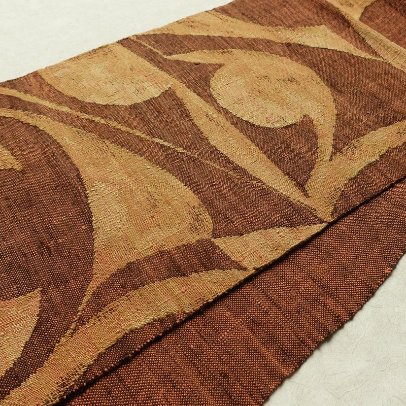 名古屋帯 六通柄 正絹 幾何学柄・抽象柄 通し仕立て なごや帯 リサイクル帯 帯 モダン 茶_画像11