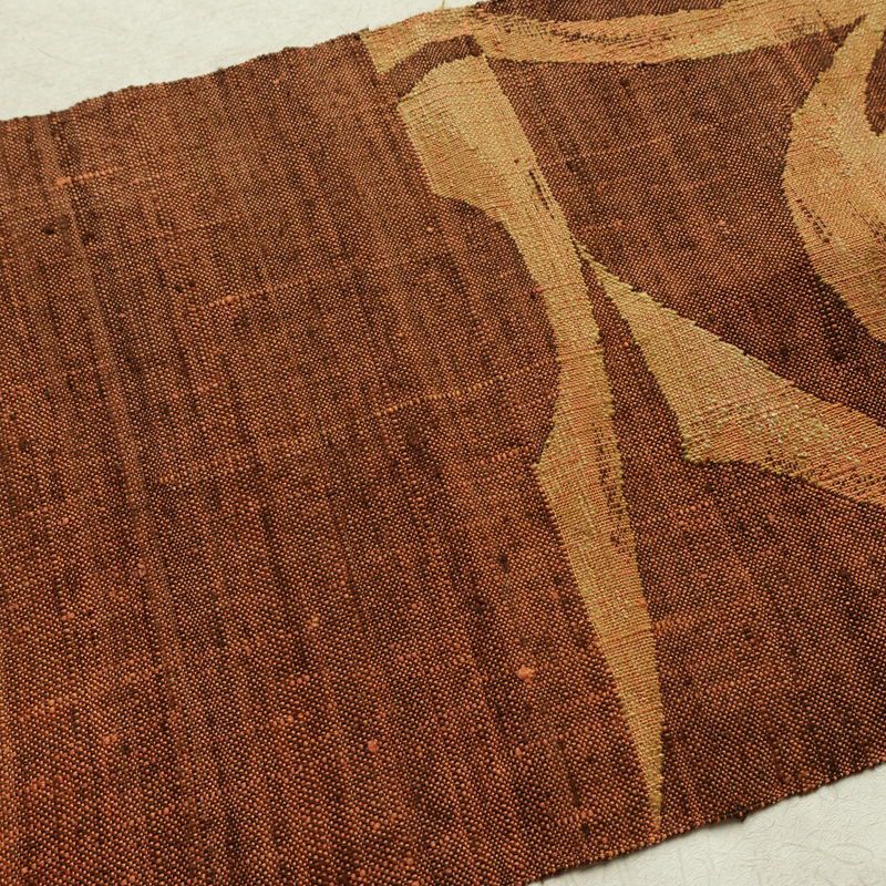 名古屋帯 六通柄 正絹 幾何学柄・抽象柄 通し仕立て なごや帯 リサイクル帯 帯 モダン 茶_画像16