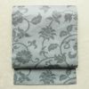 名古屋帯 六通柄 良品 正絹 花柄 名古屋仕立て なごや帯 リサイクル帯 帯 ブルーグレー グレー_画像1