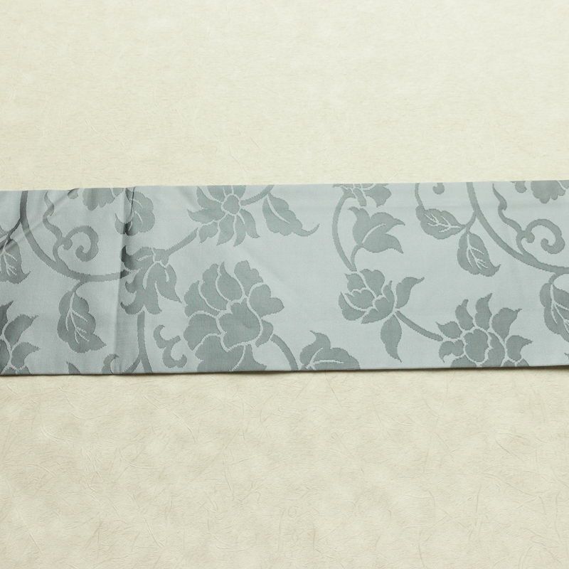 名古屋帯 六通柄 良品 正絹 花柄 名古屋仕立て なごや帯 リサイクル帯 帯 ブルーグレー グレー_画像14