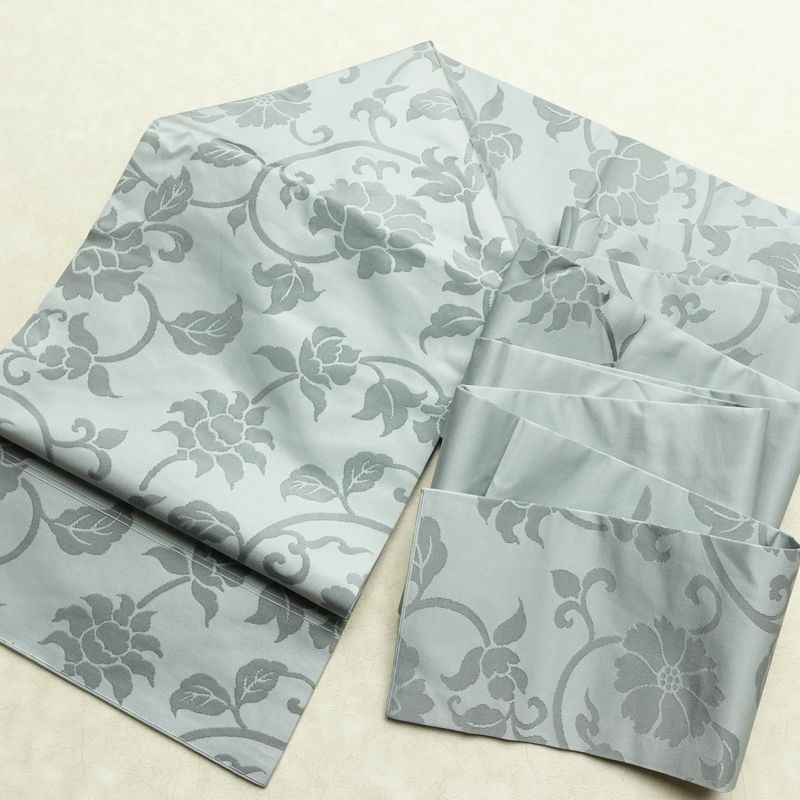 名古屋帯 六通柄 良品 正絹 花柄 名古屋仕立て なごや帯 リサイクル帯 帯 ブルーグレー グレー_画像16