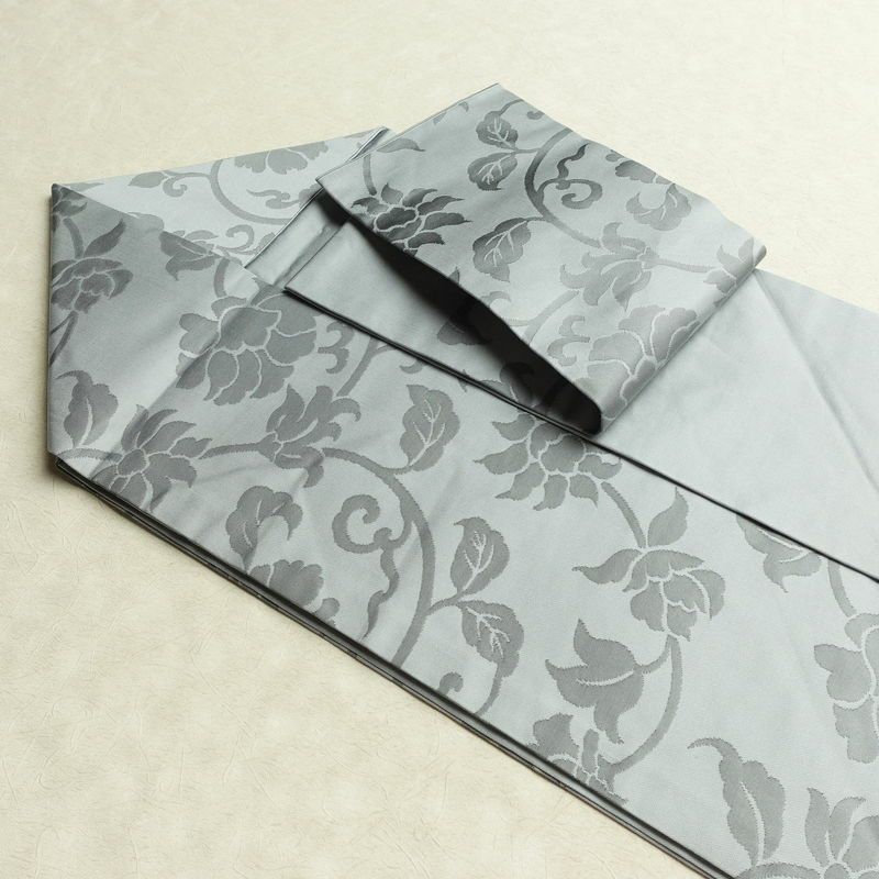 名古屋帯 六通柄 良品 正絹 花柄 名古屋仕立て なごや帯 リサイクル帯 帯 ブルーグレー グレー_画像20