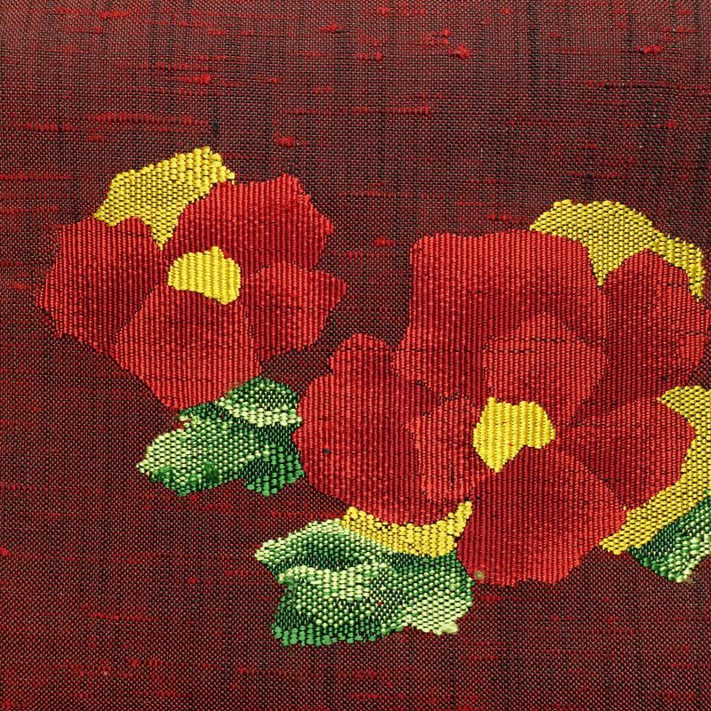 名古屋帯 六通柄 美品 正絹 花柄 名古屋仕立て なごや帯 リサイクル帯 帯 シンプル 小豆・エンジ_画像2