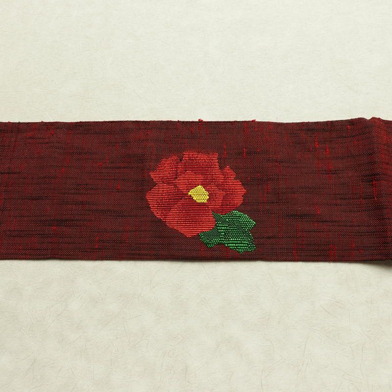 名古屋帯 六通柄 美品 正絹 花柄 名古屋仕立て なごや帯 リサイクル帯 帯 シンプル 小豆・エンジ_画像14