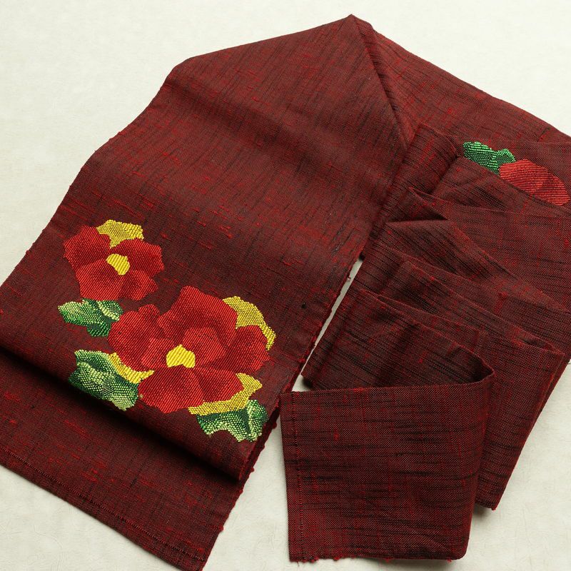 名古屋帯 六通柄 美品 正絹 花柄 名古屋仕立て なごや帯 リサイクル帯 帯 シンプル 小豆・エンジ_画像17