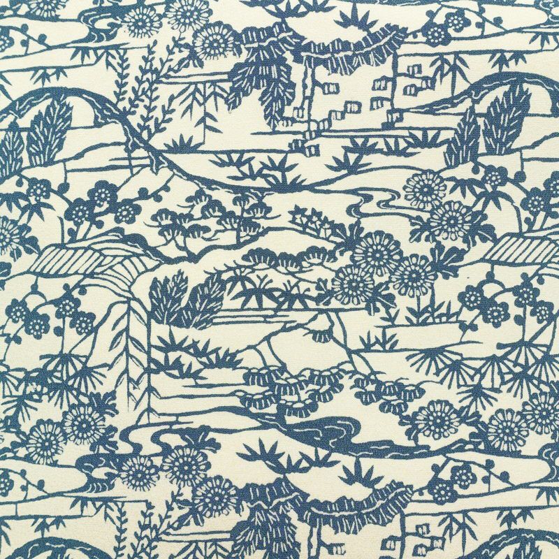 名古屋帯 全通柄 縮緬 正絹 木の葉・植物柄 名古屋仕立て なごや帯 リサイクル帯 帯 白_画像2