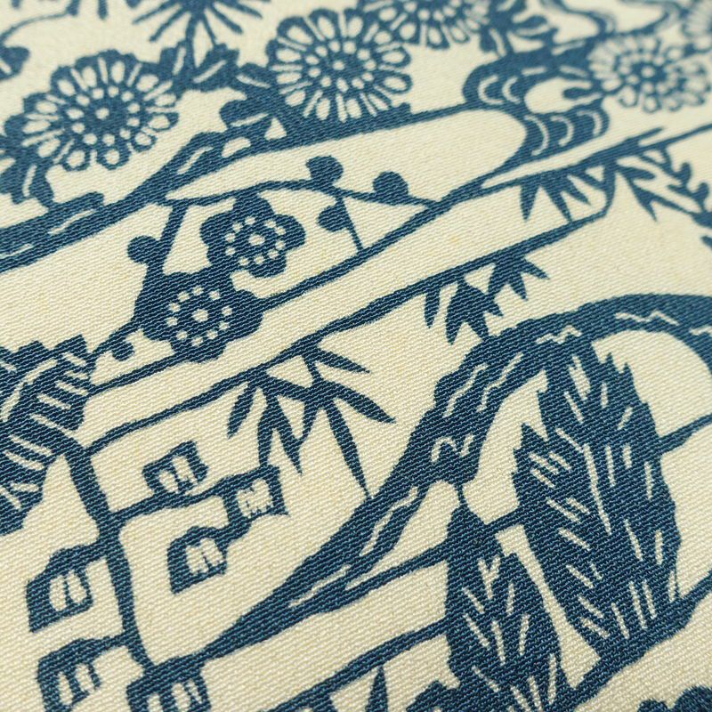 名古屋帯 全通柄 縮緬 正絹 木の葉・植物柄 名古屋仕立て なごや帯 リサイクル帯 帯 白_画像4