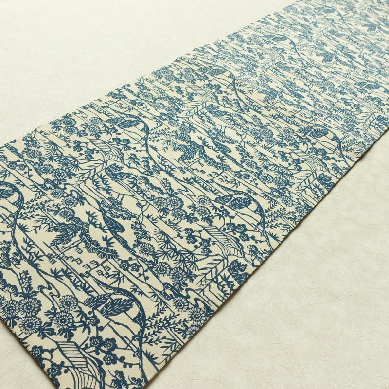 名古屋帯 全通柄 縮緬 正絹 木の葉・植物柄 名古屋仕立て なごや帯 リサイクル帯 帯 白_画像8