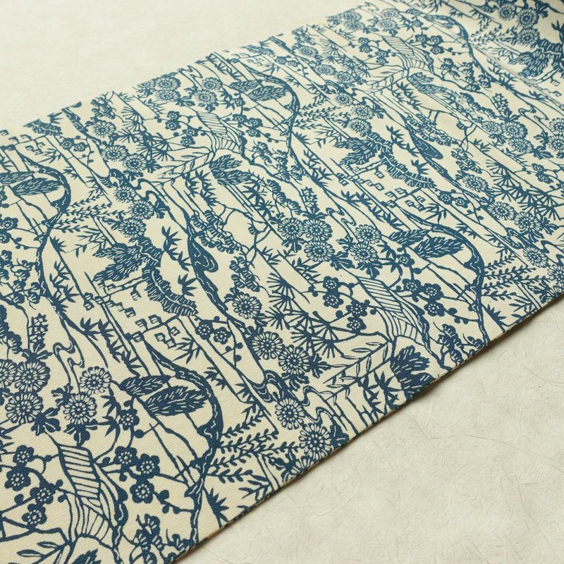 名古屋帯 全通柄 縮緬 正絹 木の葉・植物柄 名古屋仕立て なごや帯 リサイクル帯 帯 白_画像11