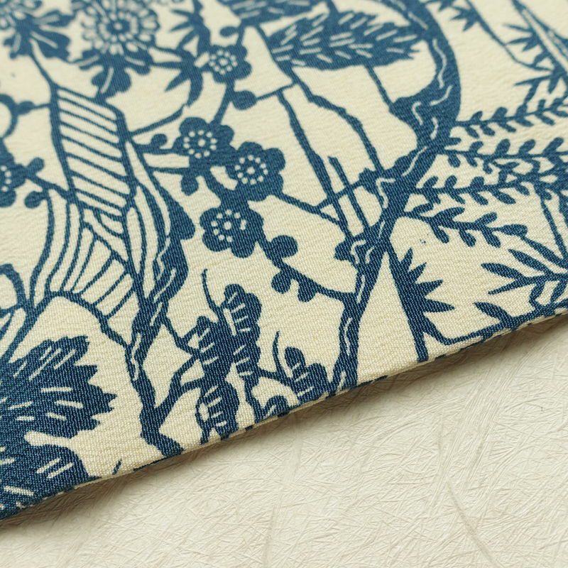 名古屋帯 全通柄 縮緬 正絹 木の葉・植物柄 名古屋仕立て なごや帯 リサイクル帯 帯 白_画像12