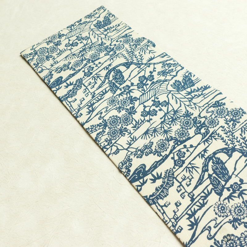 名古屋帯 全通柄 縮緬 正絹 木の葉・植物柄 名古屋仕立て なごや帯 リサイクル帯 帯 白_画像15