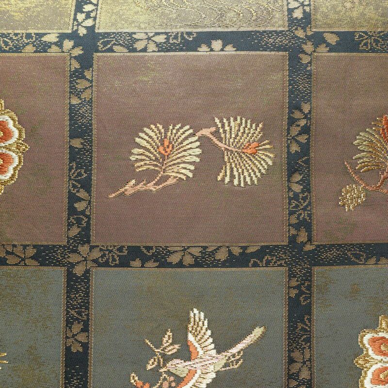 名古屋帯 六通柄 良品 正絹 古典柄 名古屋仕立て なごや帯 リサイクル帯 帯 箔 青・紺_画像3