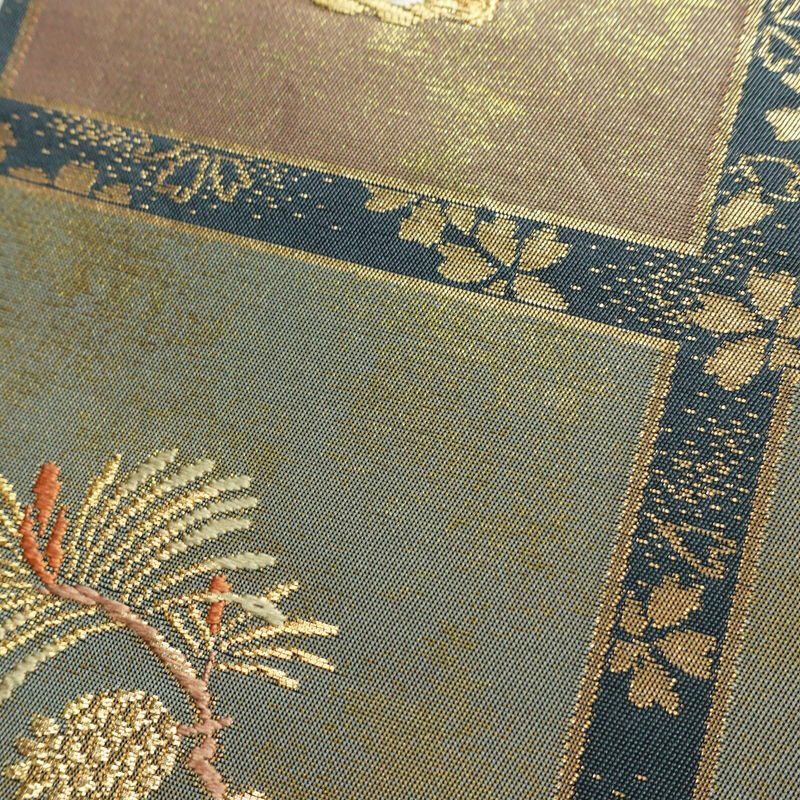 名古屋帯 六通柄 良品 正絹 古典柄 名古屋仕立て なごや帯 リサイクル帯 帯 箔 青・紺_画像7