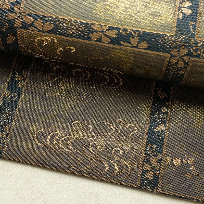 名古屋帯 六通柄 良品 正絹 古典柄 名古屋仕立て なごや帯 リサイクル帯 帯 箔 青・紺_画像8