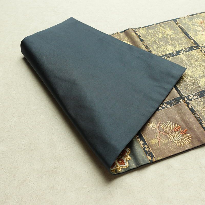 名古屋帯 六通柄 良品 正絹 古典柄 名古屋仕立て なごや帯 リサイクル帯 帯 箔 青・紺_画像10