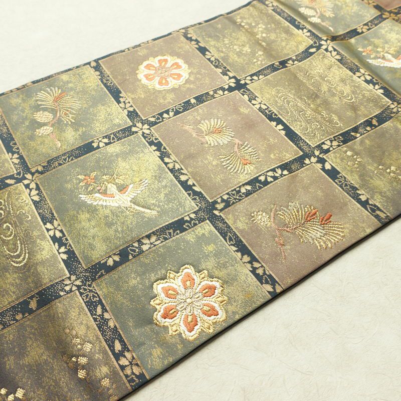 名古屋帯 六通柄 良品 正絹 古典柄 名古屋仕立て なごや帯 リサイクル帯 帯 箔 青・紺_画像11