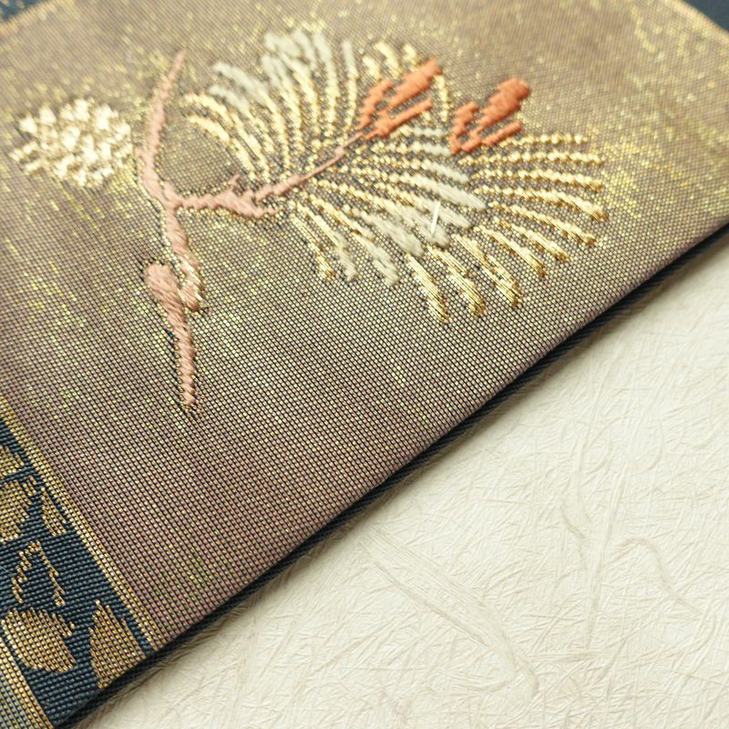 名古屋帯 六通柄 良品 正絹 古典柄 名古屋仕立て なごや帯 リサイクル帯 帯 箔 青・紺_画像12