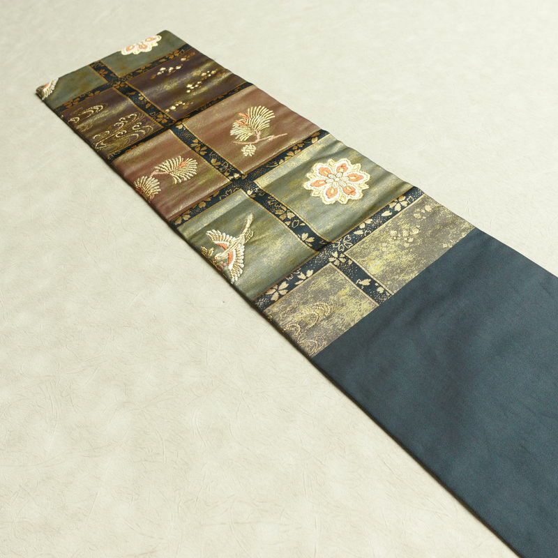 名古屋帯 六通柄 良品 正絹 古典柄 名古屋仕立て なごや帯 リサイクル帯 帯 箔 青・紺_画像15