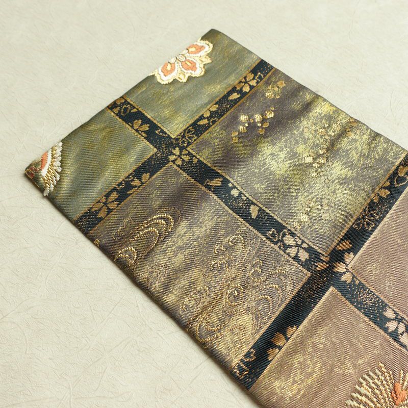 名古屋帯 六通柄 良品 正絹 古典柄 名古屋仕立て なごや帯 リサイクル帯 帯 箔 青・紺_画像16