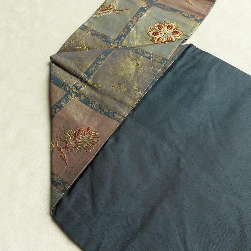 名古屋帯 六通柄 良品 正絹 古典柄 名古屋仕立て なごや帯 リサイクル帯 帯 箔 青・紺_画像19