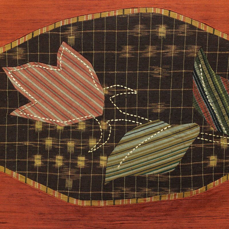 名古屋帯 太鼓柄 正絹 木の葉・植物柄 名古屋仕立て なごや帯 リサイクル帯 帯 モダン シンプル 洒落 橙_画像2