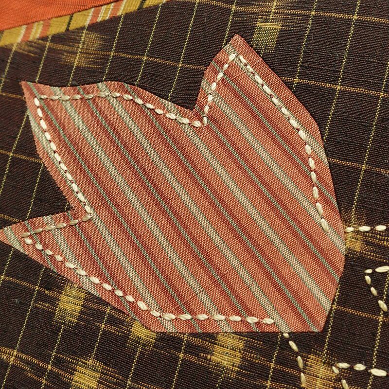 名古屋帯 太鼓柄 正絹 木の葉・植物柄 名古屋仕立て なごや帯 リサイクル帯 帯 モダン シンプル 洒落 橙_画像3