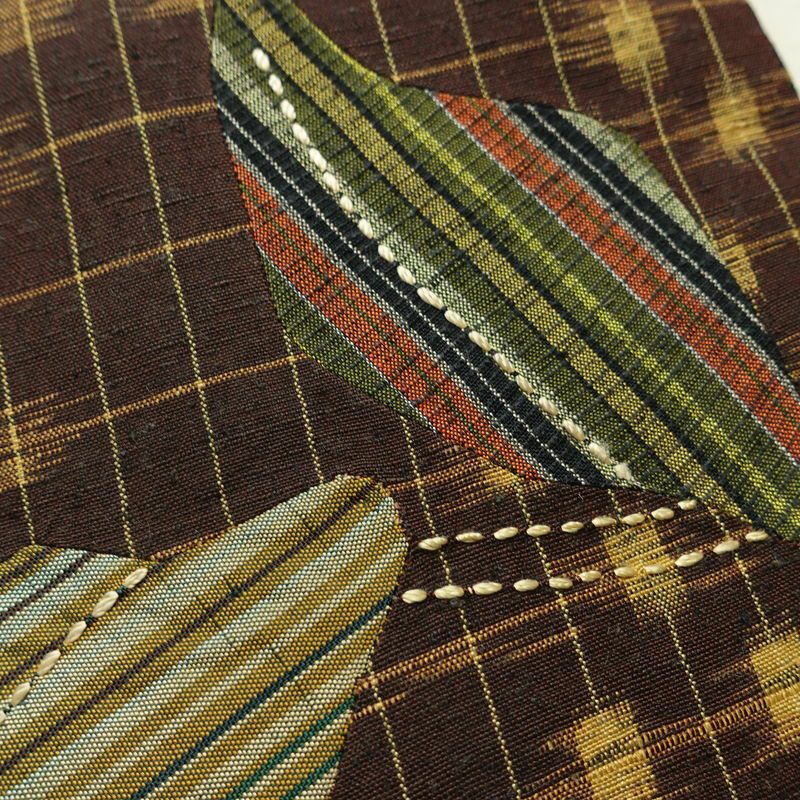 名古屋帯 太鼓柄 正絹 木の葉・植物柄 名古屋仕立て なごや帯 リサイクル帯 帯 モダン シンプル 洒落 橙_画像5