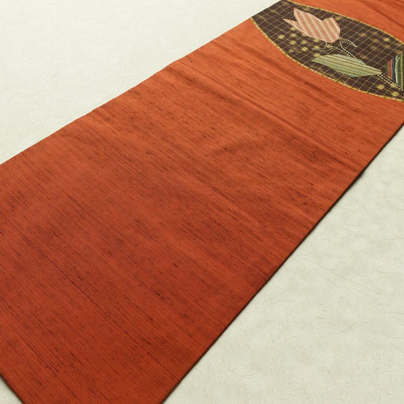 名古屋帯 太鼓柄 正絹 木の葉・植物柄 名古屋仕立て なごや帯 リサイクル帯 帯 モダン シンプル 洒落 橙_画像8