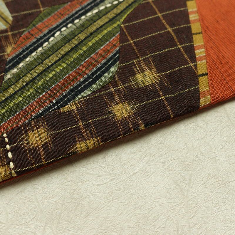 名古屋帯 太鼓柄 正絹 木の葉・植物柄 名古屋仕立て なごや帯 リサイクル帯 帯 モダン シンプル 洒落 橙_画像12