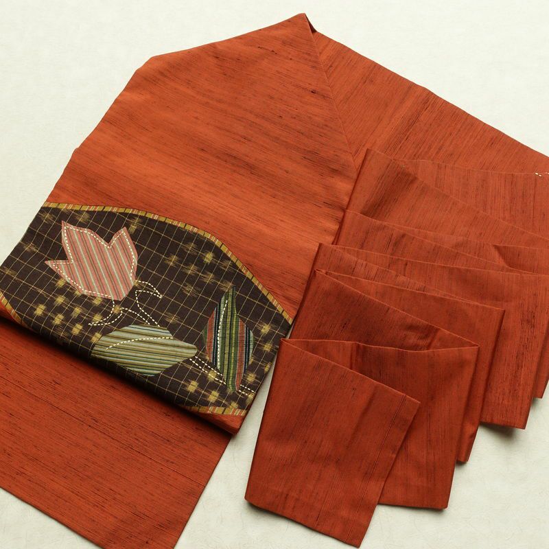 名古屋帯 太鼓柄 正絹 木の葉・植物柄 名古屋仕立て なごや帯 リサイクル帯 帯 モダン シンプル 洒落 橙_画像16