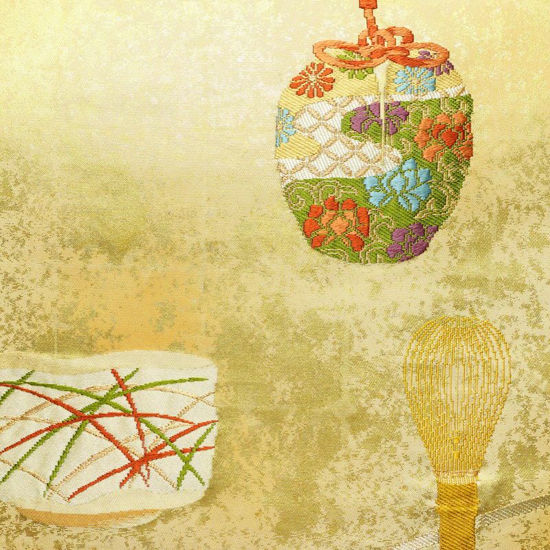 名古屋帯 太鼓柄 正絹 古典柄 名古屋仕立て なごや帯 リサイクル帯 帯 箔 シンプル 黄・黄土色_画像2