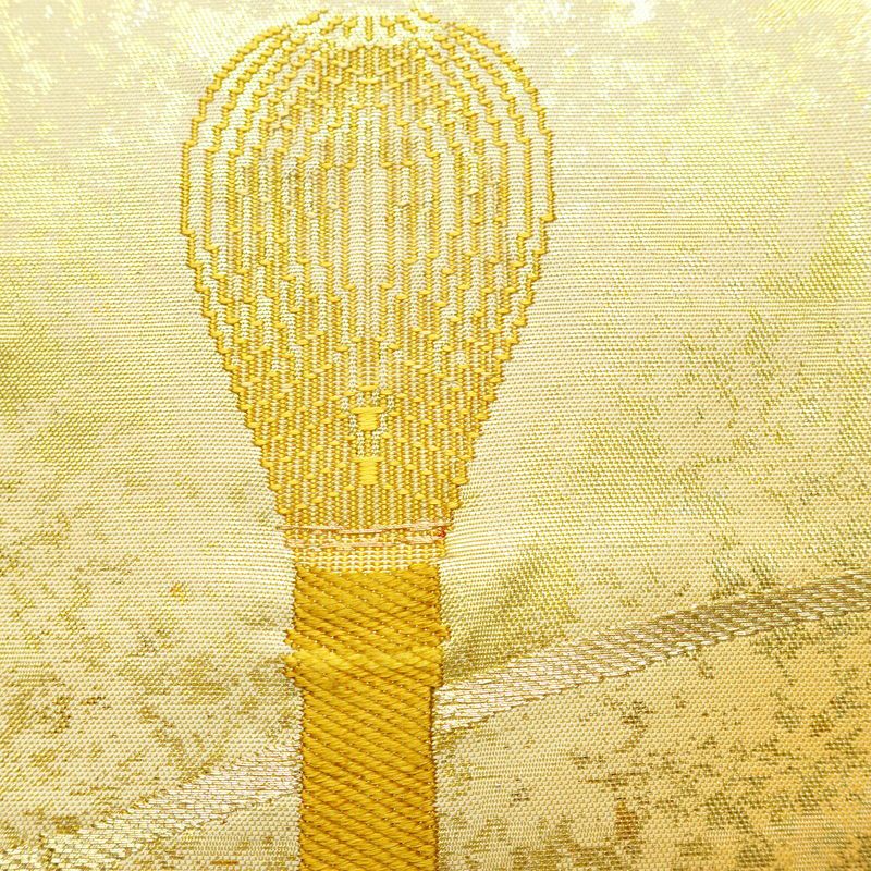 名古屋帯 太鼓柄 正絹 古典柄 名古屋仕立て なごや帯 リサイクル帯 帯 箔 シンプル 黄・黄土色_画像4