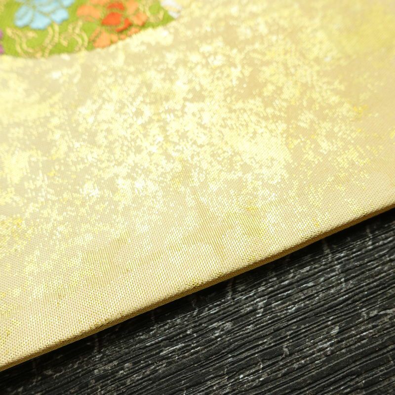 名古屋帯 太鼓柄 正絹 古典柄 名古屋仕立て なごや帯 リサイクル帯 帯 箔 シンプル 黄・黄土色_画像12