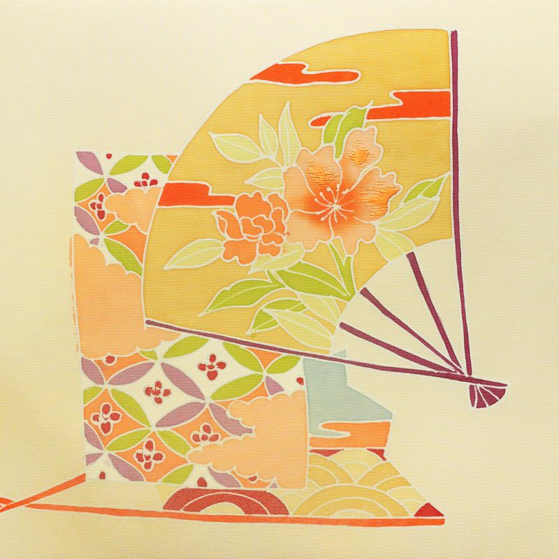 名古屋帯 太鼓柄 美品 落款入り 正絹 古典柄 名古屋仕立て なごや帯 リサイクル帯 帯 扇子 クリーム_画像2