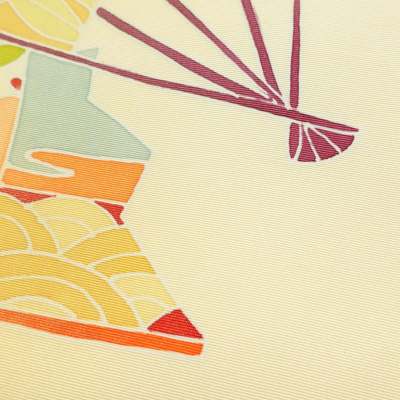 名古屋帯 太鼓柄 美品 落款入り 正絹 古典柄 名古屋仕立て なごや帯 リサイクル帯 帯 扇子 クリーム_画像6