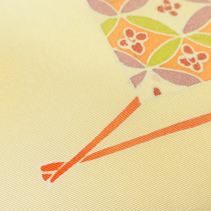 名古屋帯 太鼓柄 美品 落款入り 正絹 古典柄 名古屋仕立て なごや帯 リサイクル帯 帯 扇子 クリーム_画像7