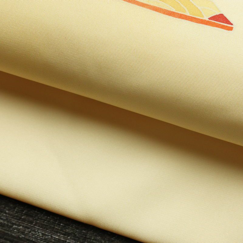 名古屋帯 太鼓柄 美品 落款入り 正絹 古典柄 名古屋仕立て なごや帯 リサイクル帯 帯 扇子 クリーム_画像8