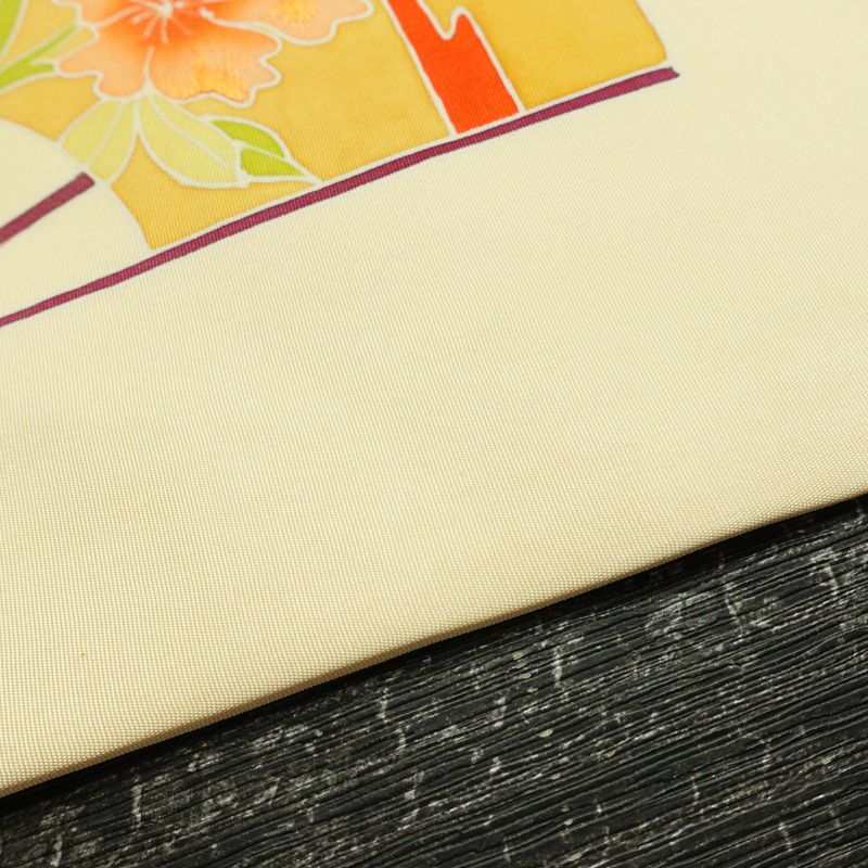 名古屋帯 太鼓柄 美品 落款入り 正絹 古典柄 名古屋仕立て なごや帯 リサイクル帯 帯 扇子 クリーム_画像13