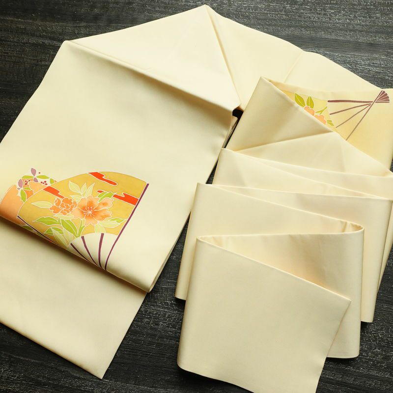 名古屋帯 太鼓柄 美品 落款入り 正絹 古典柄 名古屋仕立て なごや帯 リサイクル帯 帯 扇子 クリーム_画像17