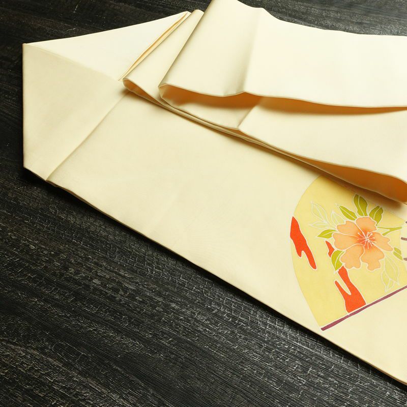 名古屋帯 太鼓柄 美品 落款入り 正絹 古典柄 名古屋仕立て なごや帯 リサイクル帯 帯 扇子 クリーム_画像21